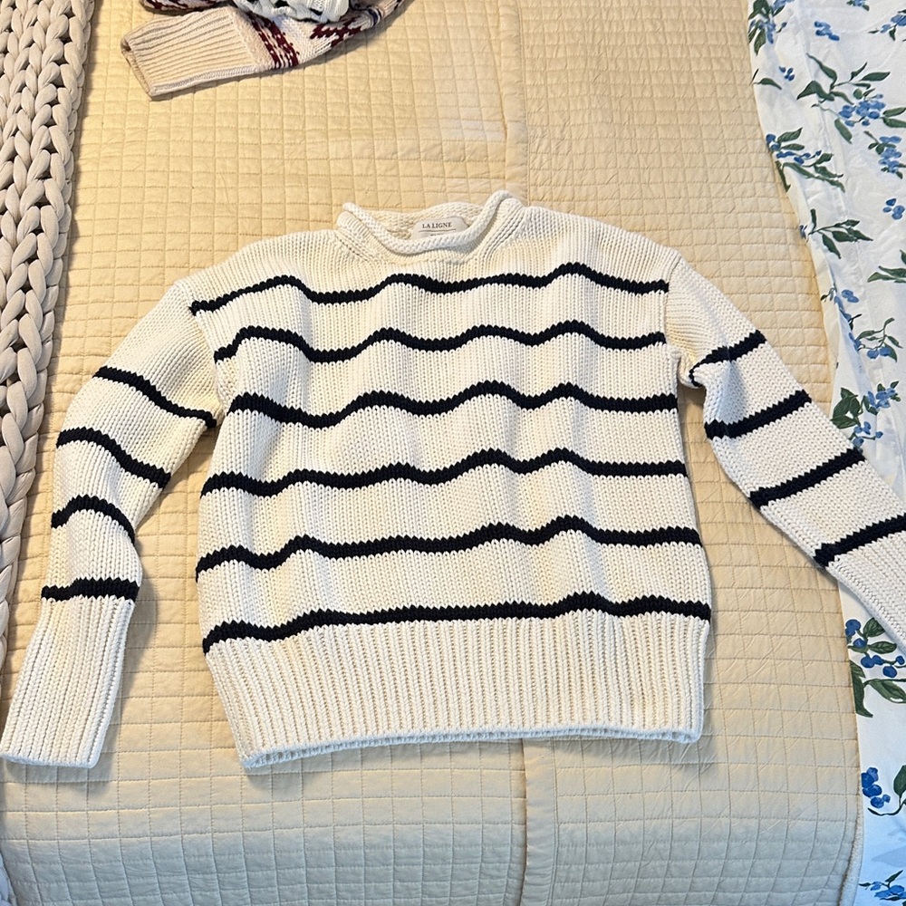 La Ligne Navy and White Striped Crew Neck Sweater